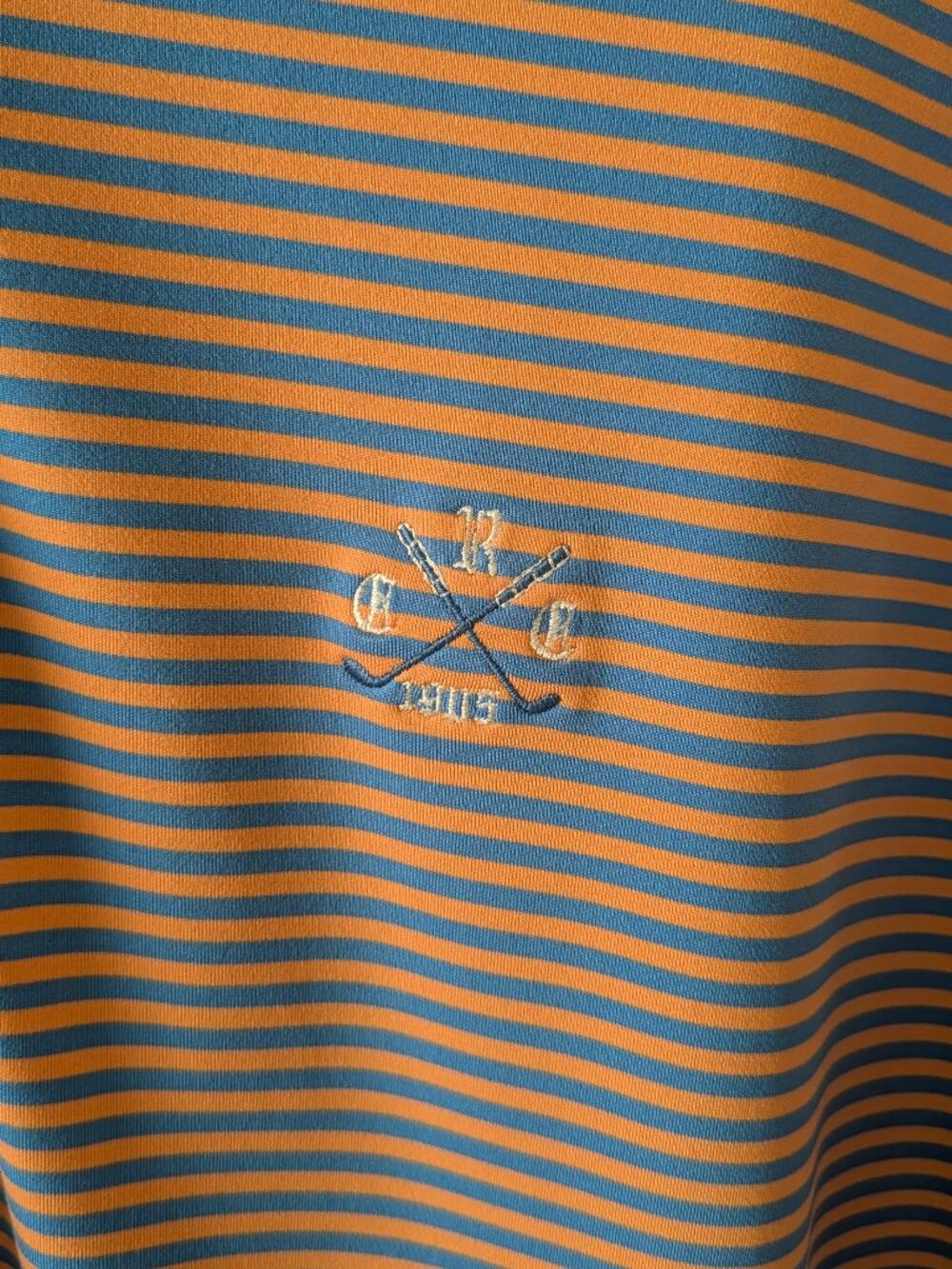 Peter Millar Summer Comfort XL Orange/Blue Striped Polo Shirt - Picture 3 of 8